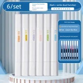 İkili Uçlu Vurgulayıcı Kalem Seti - Kare Kuru İkili Uç - Fluoresan Renk Sistemi - 6 Renk + 8 Renk Jel Kalem - 1