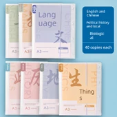 A3 Test Kağıdı Saklama Çantası - Morandi Renk - 40 Sayfa - 6 Paket (Dil, Matematik, İngilizce + Politika, Tarih, Coğrafya) - 1