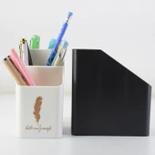 Minimalist Trapezoidal Kalemlik - Beyaz Siyah Tüy - 5