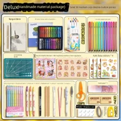 El Yapımı Bitkisel Kağıt Defter - Deluxe El Yapımı Malzeme Paketi - 30 Orta Boy Düz Beyaz Çiçekler ve Bitkiler - Rastgele Stil - 1
