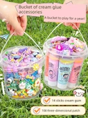 DIY Karikatür Krem Yapıştırıcı Çıkartma Seti - Karışık 40 Parça - Nokta Yapıştırıcı ve Depolama Varili - 2