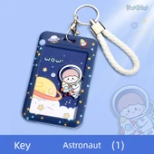 Sevimli Okul Kart Tutucu Anahtarlık - Kısa Deri İp Astronot - 1