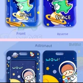 Sevimli Okul Kart Tutucu Anahtarlık - Kısa Deri İp Astronot - 11