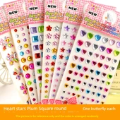 DIY Kristal Çocuk Stickerları - Kalp Yuvarlak Kare Erguvan Çiçeği Yıldız Kelebek Her Biri Tek Matkap Altı - 1