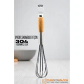 Modacar Ahşap Saplı Açacaklı Çırpıcı 304 Paslanmaz Çelik Yumurta ve Sos Çırpıcı Çırpma Teli - 1