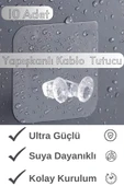 10 Adet Ultra Güçlü Yapışkanlı Kablo Tutucu, Mutfak ve Banyo Askısı, Yapışkanlı Kancalar MT115 - 1