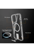 Apple iPhone 16 Pro ile Uyumlu Kılıf Magsafe Şarj Özellikli T-Max Standlı Şeffaf Kapak - 6