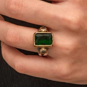 Gümüş Yeşil Zirkon Taşlı Otantik Kadın Yüzük  SL11753 thumbnail 8