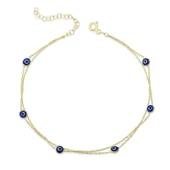 Gümüş Gold Çift Zincirli Nazar Halhal  SL5442 - 1