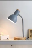 USB LED Masa Lambası Gri Ahşap Tabanlı Modern Dekoratif, Şık Esnek Boyunlu Ofis ve Çalışma Lambası - 2