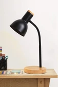USB LED Masa Lambası siyah Ahşap Tabanlı Modern Dekoratif, Şık Esnek Boyunlu Ofis ve Çalışma Lambası - 6