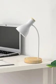 USB LED Masa Lambası Beyaz Ahşap Tabanlı Modern Dekoratif, Şık Esnek Boyunlu Ofis ve Çalışma Lambası - 6