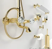 İtalyan Webert Karenina Banyo Bataryasi Altın-Swarovsky Taşli-El Duşu Seti̇, Askisi Dahi̇l - 3