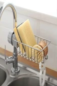 Paslanmaz Ayarlı Damlalıklı Lavabo Süngerliği Musluk Yanı Mutfak & Banyo 1 Katlı Demir Raf Organizer - 3