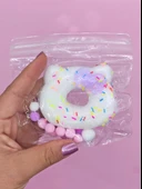 Fiyonklu Donut Taba Squishy Kedi Pati Sıkma 7 cm Pullu Pati Sukuşi - Mor - 6