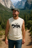 Erkek %100 Pamuk Bisiklet Yaka Bear Baskılı Kolsuz T-shirt - 1