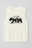 Erkek %100 Pamuk Bisiklet Yaka Bear Baskılı Kolsuz T-shirt - 4