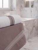 Banyo El Havlusu Seti 4 Lü Kahverengi - Beyaz Elvin – Yumuşak Doku (70X140X2 /50X90CMX2) - 3