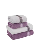 4'lü Pamuk Banyo - El Havlusu Seti Elvin 70x140cm X2 / 50x90cm X2 Lila Beyaz - 2