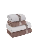 Banyo El Havlusu Seti 4 Lü Kahverengi - Beyaz Elvin – Yumuşak Doku (70X140X2 /50X90CMX2) - 2