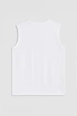 Erkek Bisiklet Yaka Baskılı Beyaz Kolsuz T-shirt - 6