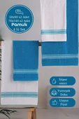 Banyo El Havlusu Seti 4 Lü Turkuvaz - Beyaz Elvin – Yumuşak Doku (70X140X2 /50X90CMX2) - 1