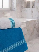 Banyo El Havlusu Seti 4 Lü Turkuvaz - Beyaz Elvin – Yumuşak Doku (70X140X2 /50X90CMX2) - 3