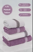4'lü Pamuk Banyo - El Havlusu Seti Elvin 70x140cm X2 / 50x90cm X2 Lila Beyaz - 1