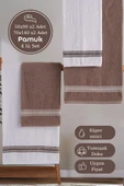 Banyo El Havlusu Seti 4 Lü Kahverengi - Beyaz Elvin – Yumuşak Doku (70X140X2 /50X90CMX2) - 1