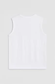 Erkek Bisiklet Yaka Baskılı Beyaz Kolsuz T-shirt - 3