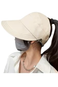 1 adet Kadın Geniş Kenarlı UV Korumalı Güneş Şapkası – Nefes Alabilen Açık Üst Tasarım | Şık Yaz & Plaj Aksesuarı | Kuyruklu Saçlar İçin Uygun | Polyester thumbnail 2