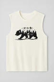 Erkek %100 Pamuk Bisiklet Yaka Bear Baskılı Kolsuz T-shirt - 2