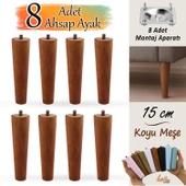 8 Adet Ahşap Ayak 15 Cm Koyu Meşe M8 Civatalı Bağlantı Aparatlı Dolap Mobilya Koltuk Kanepe Destek Ayağı Ayakları thumbnail 1