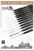 Teknik Çizim Kalemi 12 li 1 Paket Drawing Pigment Liner Eskiz Kaligrafi Kalemi Kalıcı Mürekkep Suya Dayanıklı - 2