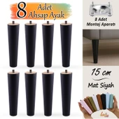 8 Adet Ahşap Ayak 15 Cm Siyah M8 Civatalı Bağlantı Aparatlı Dolap Mobilya Koltuk Kanepe Destek Ayağı Ayakları thumbnail 1