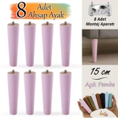 8 Adet Ahşap Ayak 15 Cm Açık Pembe M8 Civatalı Bağlantı Aparatlı Dolap Mobilya Koltuk Kanepe Destek Ayağı Ayakları thumbnail 1