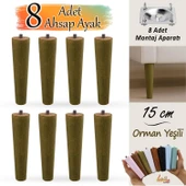 8 Adet Ahşap Ayak 15 Cm Orman Yeşili M8 Civatalı Bağlantı Aparatlı Dolap Mobilya Koltuk Kanepe Destek Ayağı Ayakları thumbnail 1