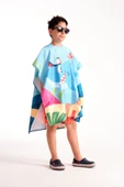 MoveBeach Unisex Çocuk Mavi Bornoz Havlu Panço - 1