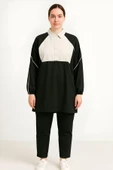 Aysu Kadın Siyah Trend Yarım Patlı Gömlek Yaka Pantolon Takım AYSU-4265 - 1