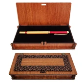 Periboia Ahşap Kutulu Gold Kırmızı Tasarım Roller Kalem - 1