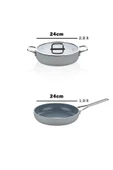 3 Parça Nova Midi Yanmaz Yapışmaz Seramik Basık Tencere Tava Seti 24 cm – Gri - 5