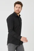 Pietra Paul Erkek Siyah Slim Fit Düz Büyük Beden Gömlek - 3