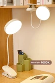 Şarjlı USB’li Dokunmatik 3 Modlu Klipsli Mandallı LED Okuma Lambası 360° Esnek Beyaz Göz Koruma - 1