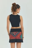 Çıtçıt Kapamalı Patchwork Anvelop Mini Etek thumbnail 2