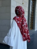 Pamuklu Mimoza Desen Şal- Bordo - 1