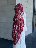 Pamuklu Mimoza Desen Şal- Bordo - 4