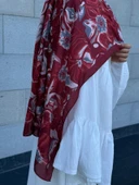 Pamuklu Mimoza Desen Şal- Bordo - 5