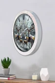 Platin Saat Hediyelik 36 Cm Beyaz Metal Geyik Duvar Saati - 3