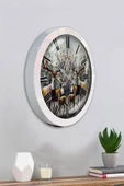 Platin Saat Hediyelik 36 Cm Beyaz Metal Geyik Duvar Saati - 4