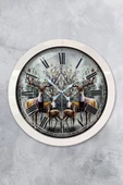 Platin Saat Hediyelik 36 Cm Beyaz Metal Geyik Duvar Saati - 1